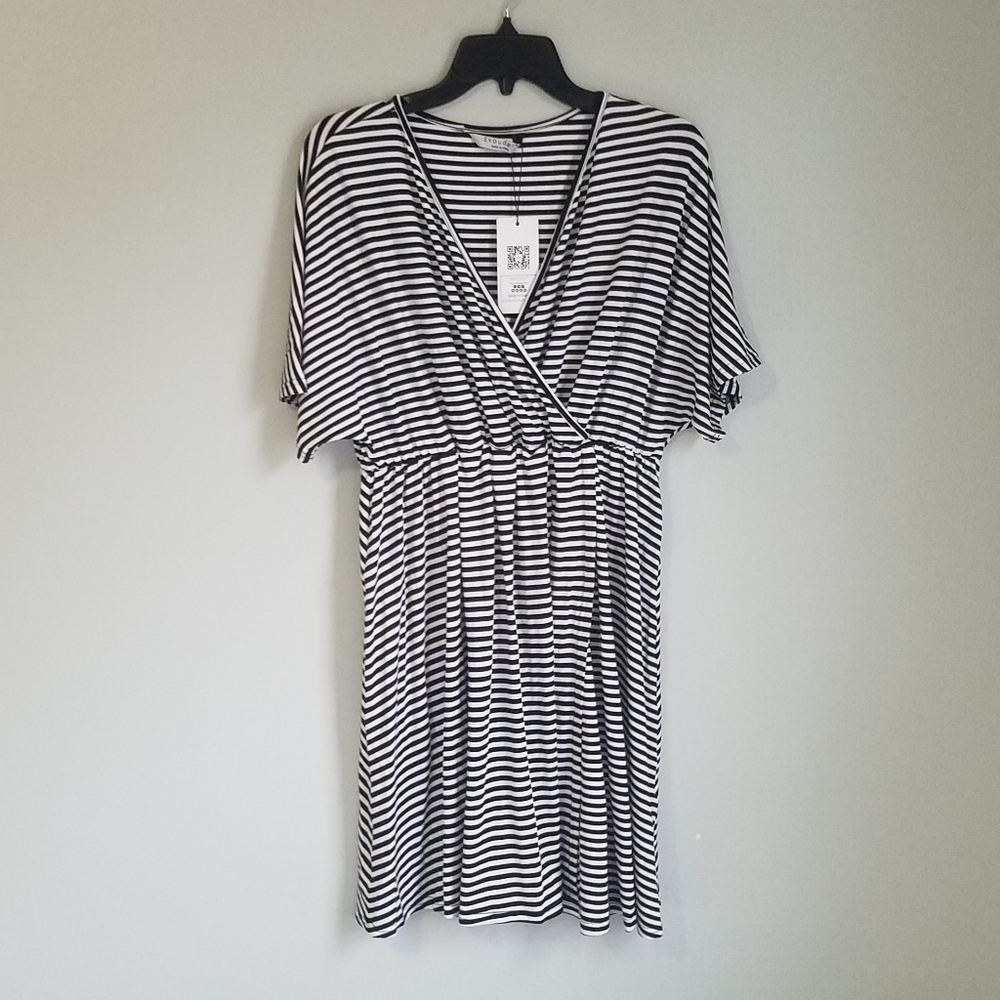 Black and White Striped Wrap Dress - Womens
